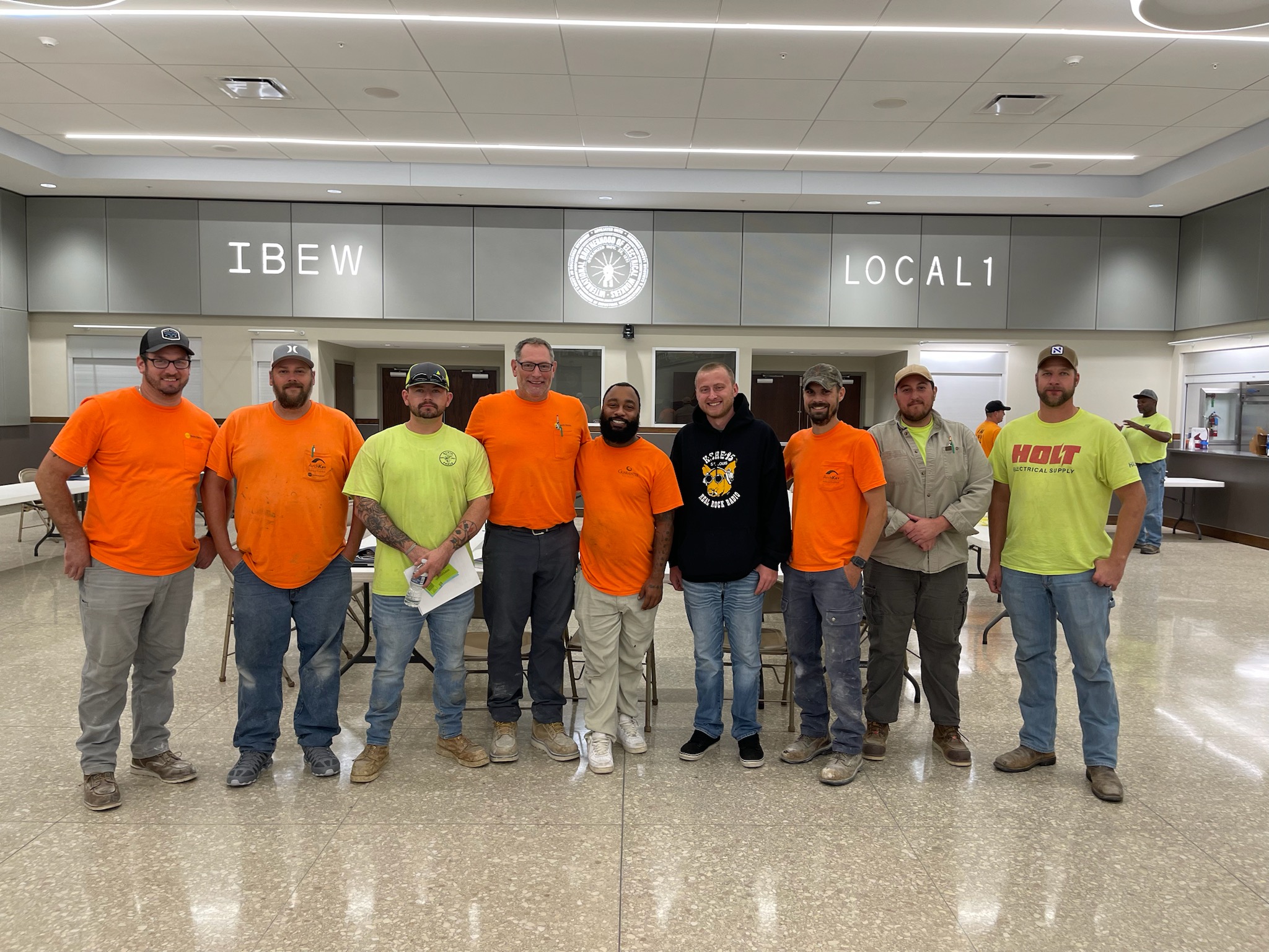 IBEW Local 1 members inside union hall